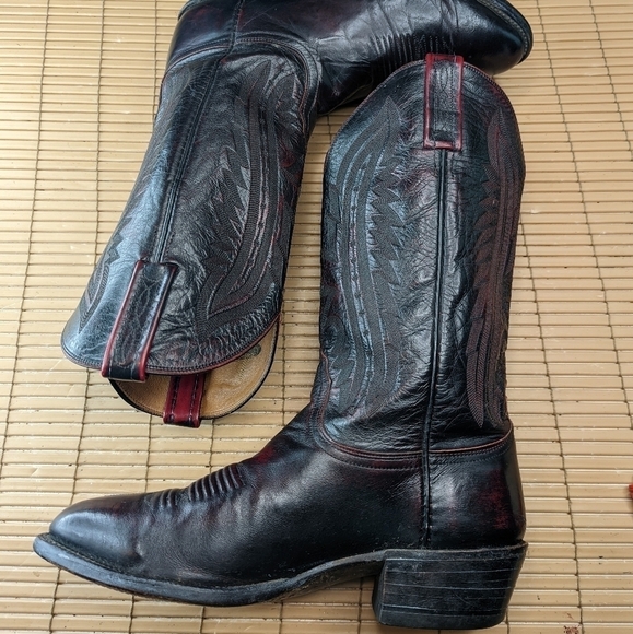 Lucchese 2000 Black Cherry Leather Cowboy Boots men's sz 8.5 2E Very Good Condit - Picture 7 of 12